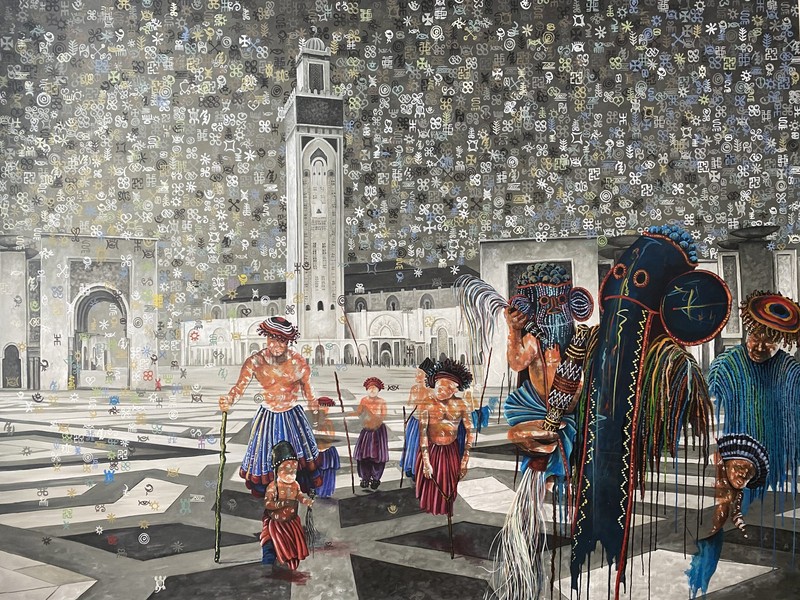 Franck Kemkeng Noah - Procession in Casablanca, 2022 - Acrylic on canvas - 160x240 cm - Courtesy African Arty