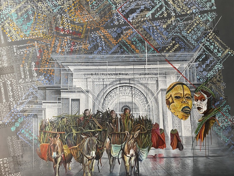 Franck Kemkeng Noah - Débarquement « Massaïs à Marrakech », 2022 - Acrylique sur toile - 180x240 cm