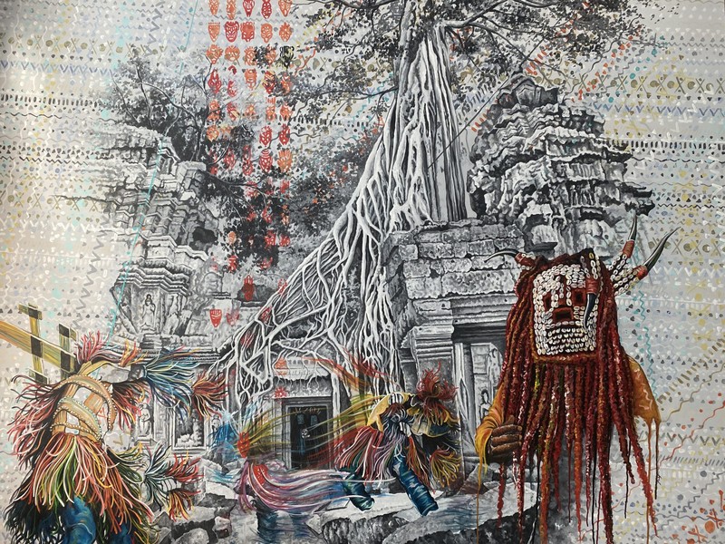 Franck Kemkeng Noah - Rituel d'Angkor Vat, 2022 - Acrylique sur toile - 160x200 cm