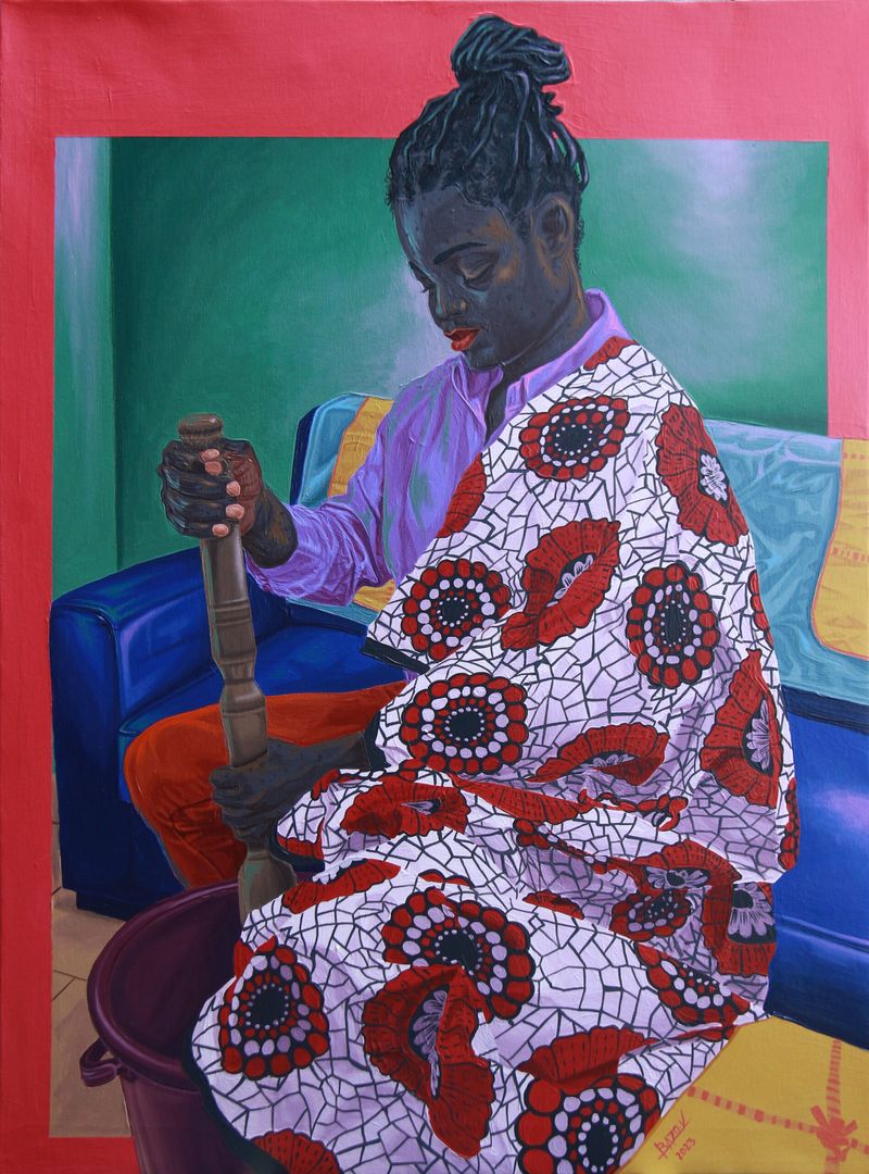 Victorien Bazo - Assise avec un pilon dans un seau