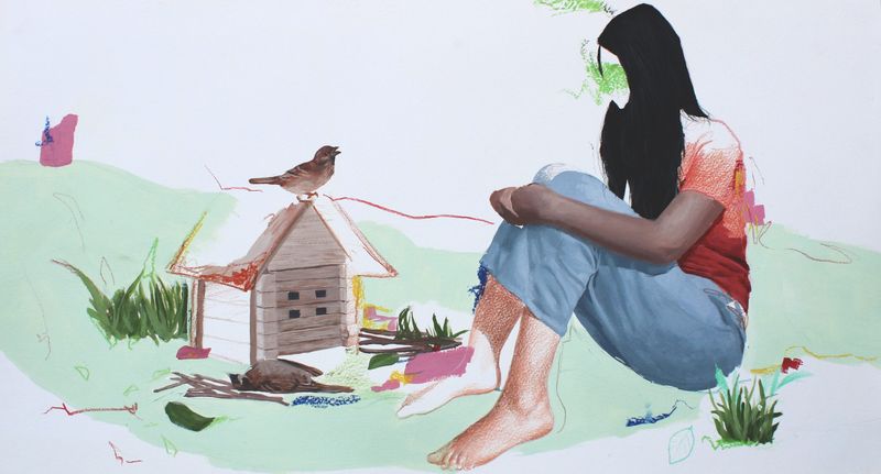 Rahma Lhoussig - A-home-and-other-stories_59ÃÂ32cm_MixedtechniqueonPaper2022