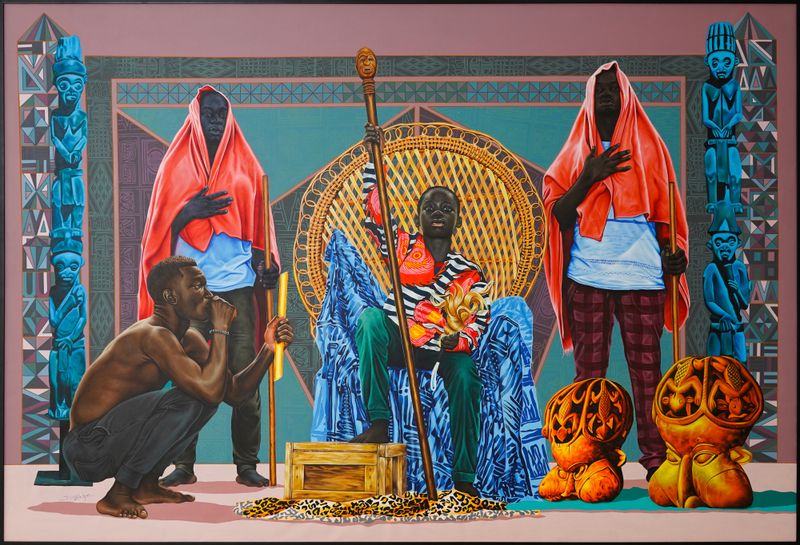 Dieudonne Djiela Kamgang - The song of the Griot, 2023 - Mixed media on canvas - 195x300 cm