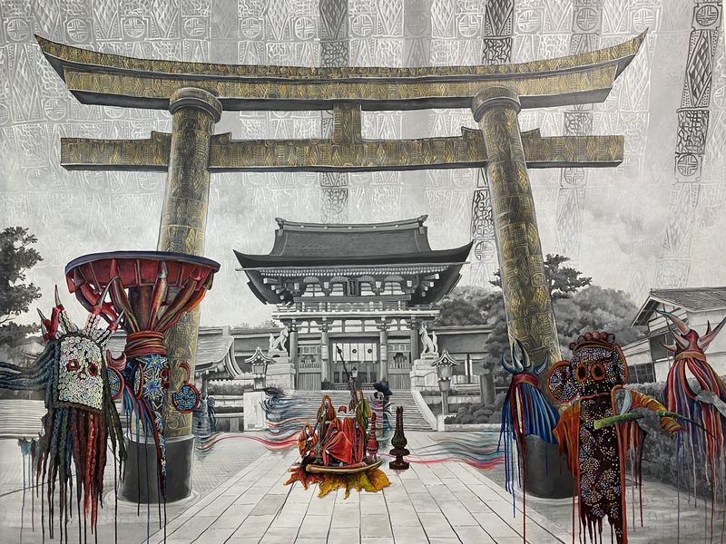 Franck Kemkeng Noah - Cour Royale, 2021 Acrylic on canvas 190 x 230 cm