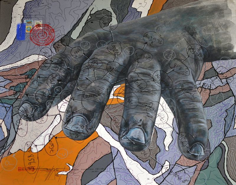 Jean David Nkot - #Statistique, exportation# cassitÃÂ©ritÃÂ©.FR,Acrylique, posca et encre chine sur toile, 120 x 110 Cm, 2021