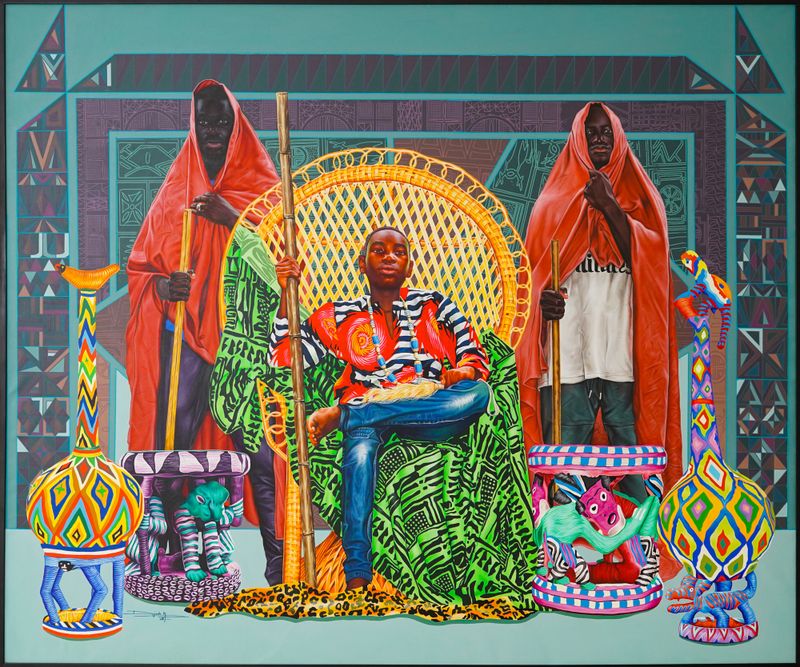 Dieudonne Djiela Kamkang - The futur king, Djiela Kamgang Dieudonne, acrylique et sÃÂ©rigraphie sur toile, 210x250 cm, 2023
