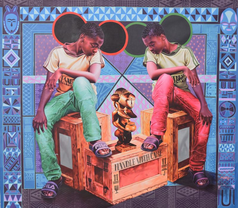 Dieudonne Djiela Kamkang - Baoule twins, 2022 - Acrylic and posca on canvas - 180x160 cm.jpg