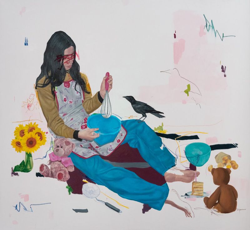 Rahma Lhoussig - Here-and-there_130,2ÃÂ120,2cm_Mixedtechniqueoncanvas2022 ok
