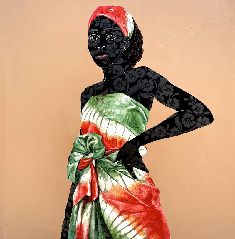 Victor Olaoye - Adesewa, 2022 - Local dye and acrylics on canvas - 91x91 cm - Courtesy African Arty