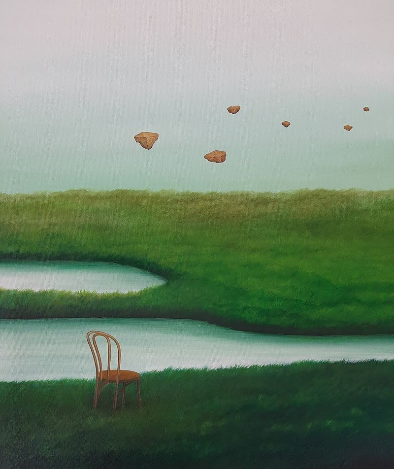 Houda Terjuman - No Foreign Land 2023 65x70cm Oil and acrylic on canvas