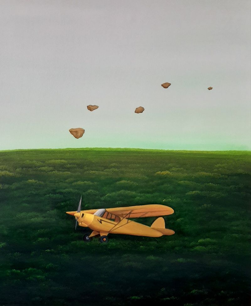 Houda Terjuman - Rising to a new horizon 70x82cm 2023 Oil and acrylic on canvas